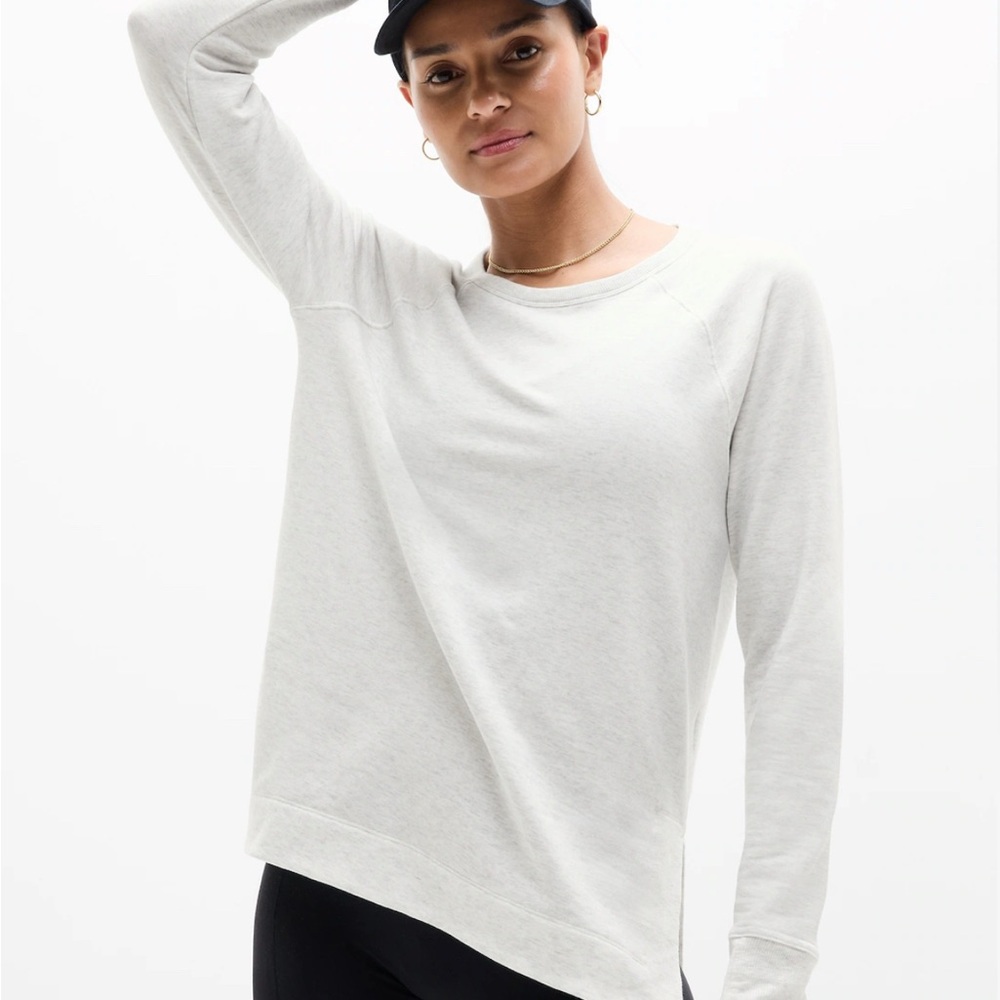 Athleta Light White/Gray Crewneck Modal Pullover